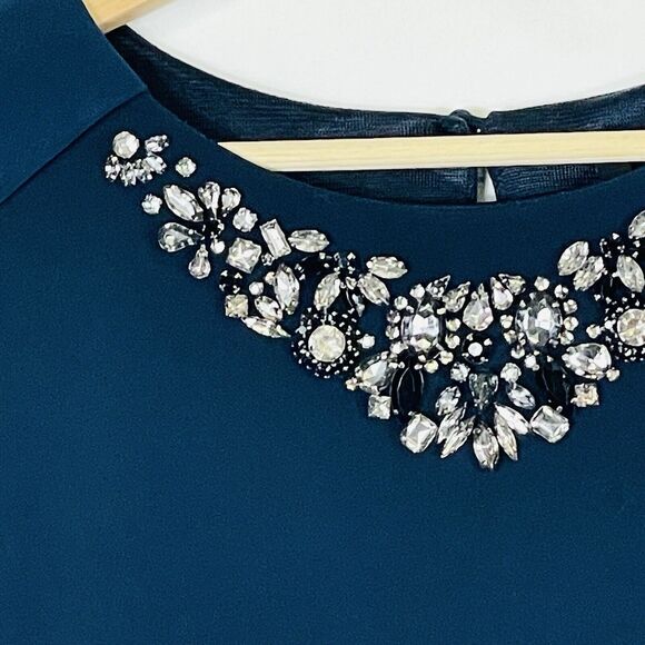 Benetton Womens Navy Blue Jewel Collar Sleeveless‎ Sheath Dress Women's Small - Picture 3 of 8